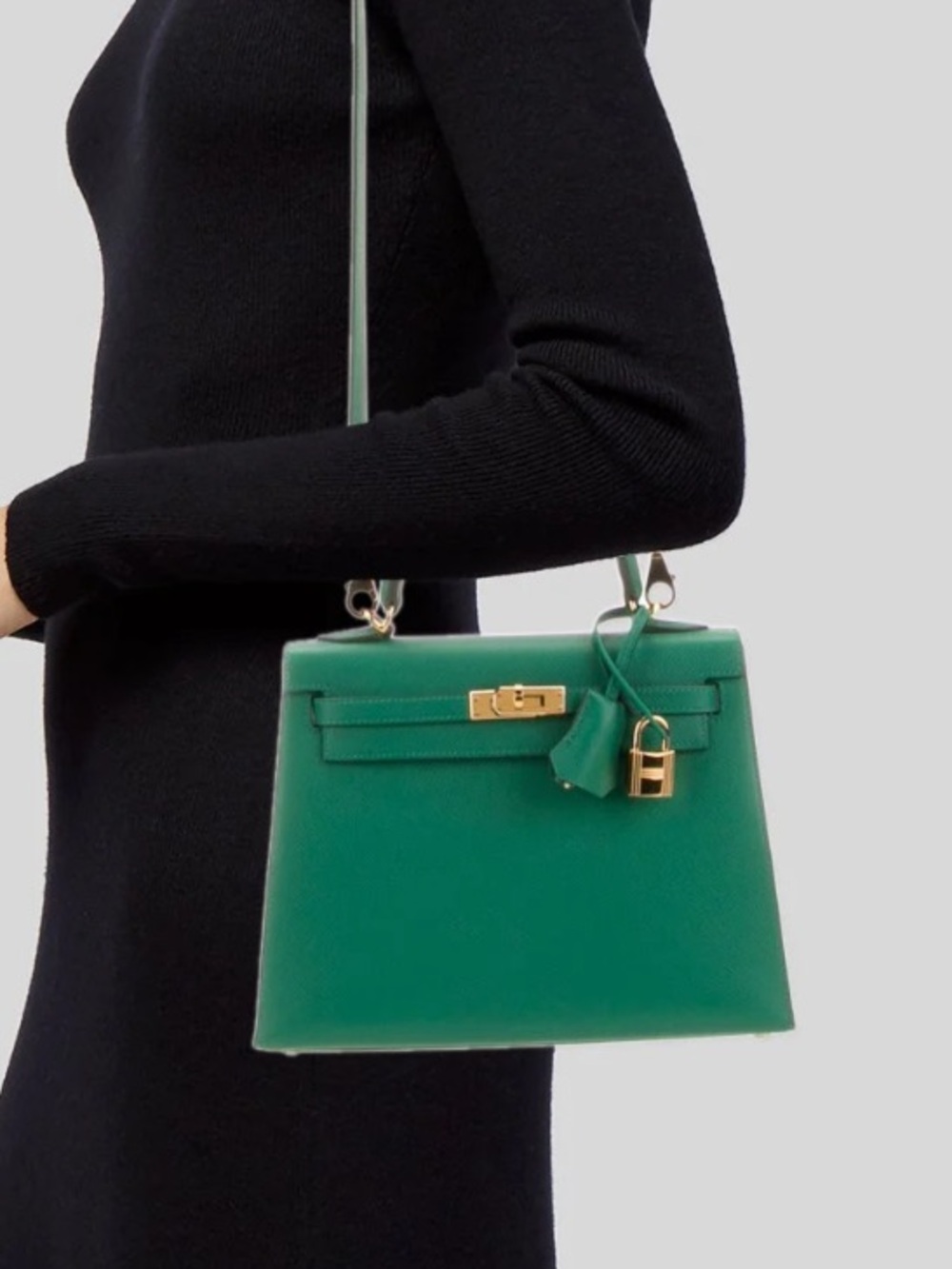 Vera Pelle Emerald Green Leather “Kelly” with Gold Hardware
